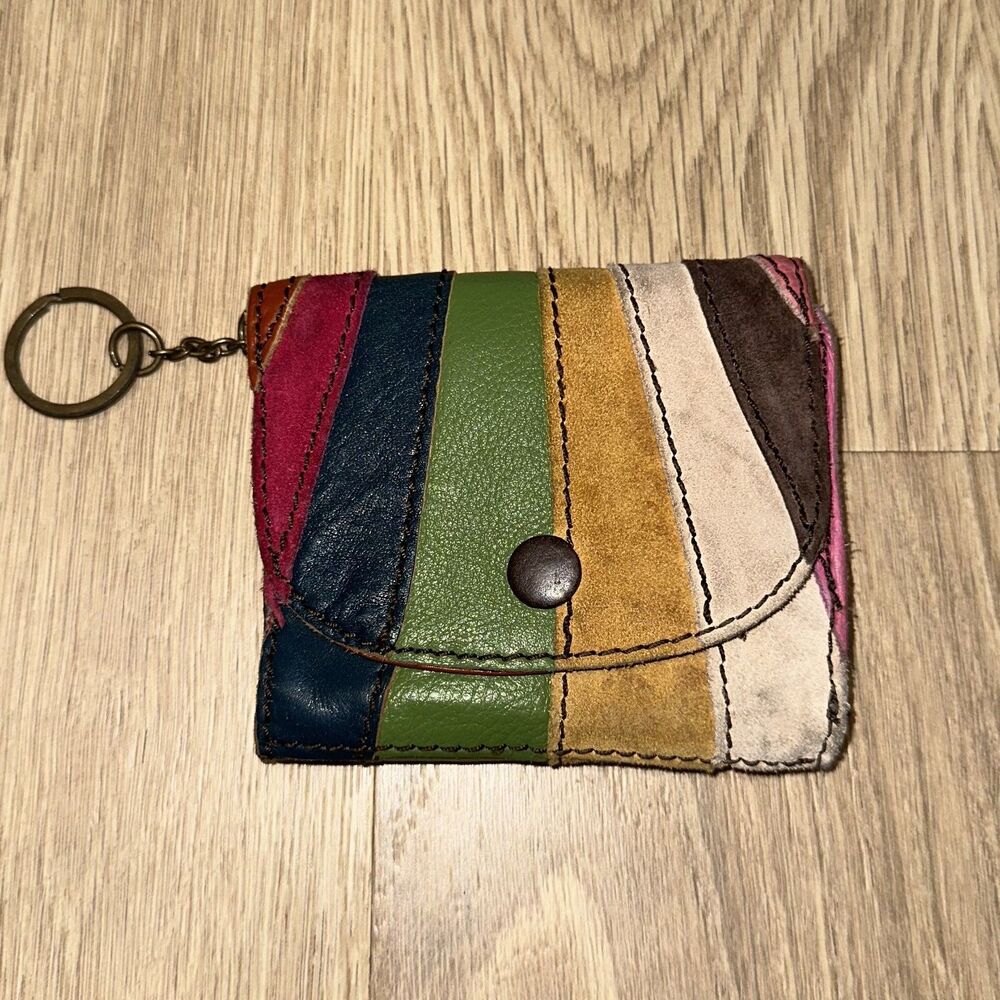 Lucky Brand Vintage Y2K Patchwork Leather Suede Multicolor Trifold Wallet Boho